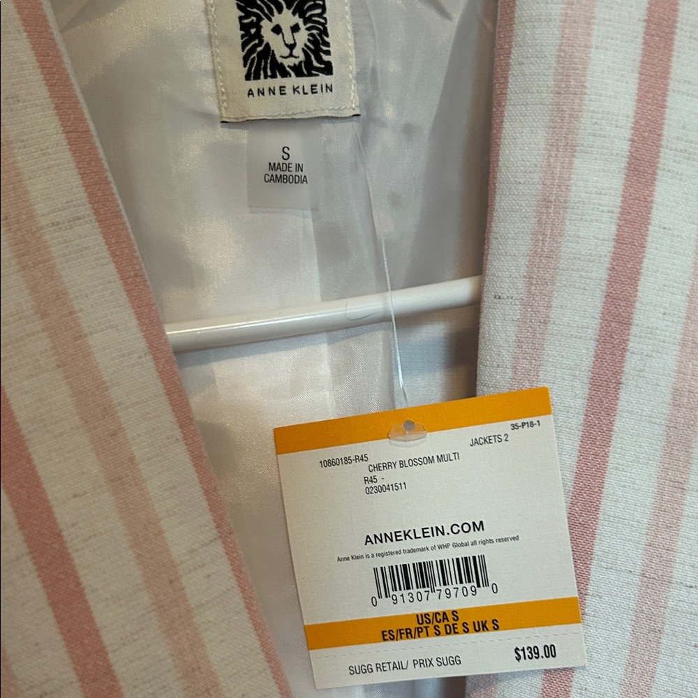 Calvin Klein Pink and White Striped Women's Blazer - Picture 3 of 4